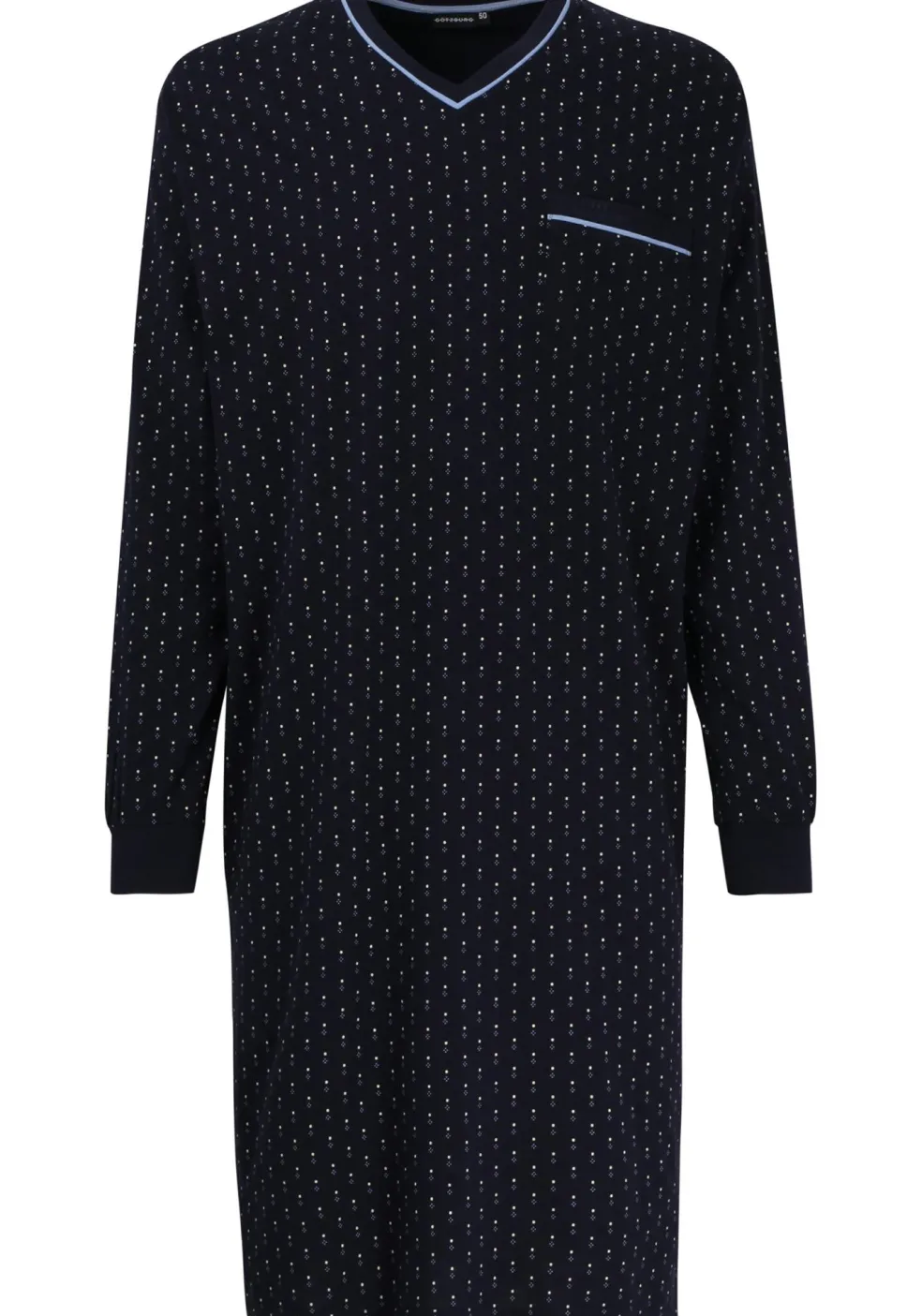 Gotzburg heren nachthemd, blauw met lichtblauw en wit dessin