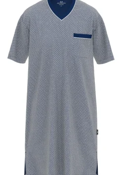 Gotzburg heren nachthemd korte mouw en V-hals, middenblauw mini dessin