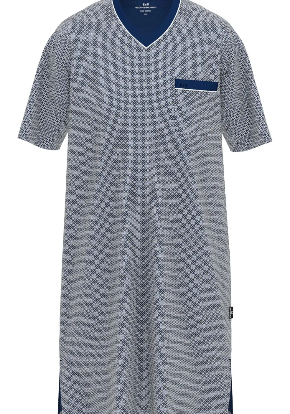 Gotzburg heren nachthemd korte mouw en V-hals, middenblauw mini dessin