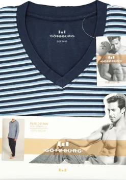 Gotzburg heren pyjama, blauw gestreept