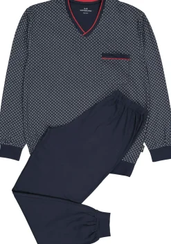 Gotzburg heren pyjama, blauw met rood en wit dessin