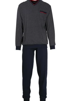 Gotzburg heren pyjama, blauw met rood en wit dessin