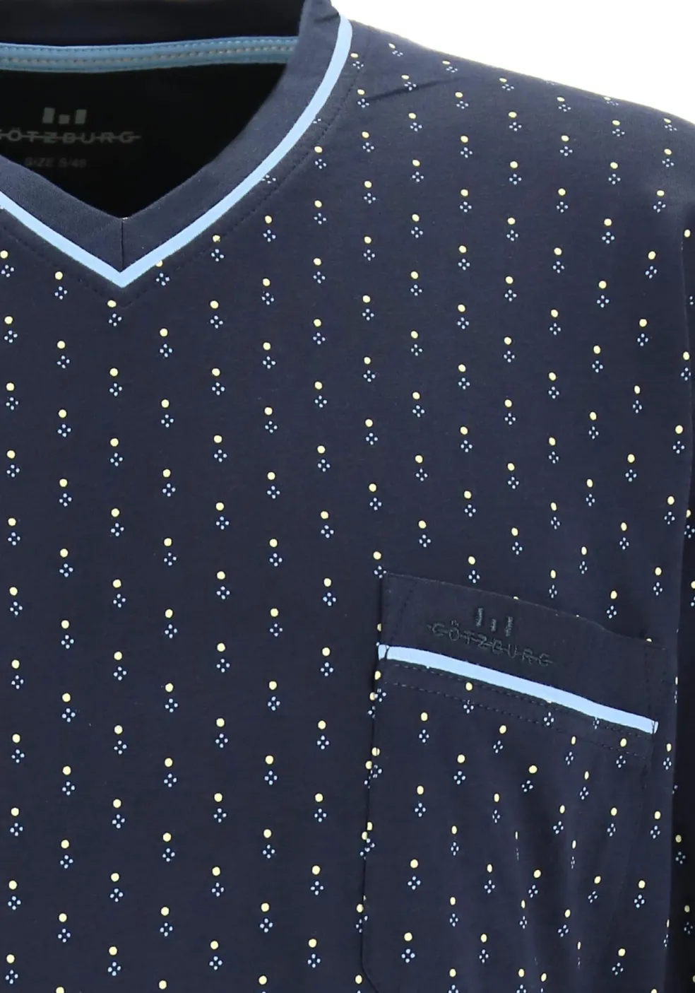 Gotzburg heren pyjama, blauw met lichtblauw en wit dessin