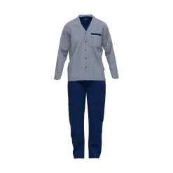 Gotzburg heren pyjama met knoopjes, middenblauw mini dessin
