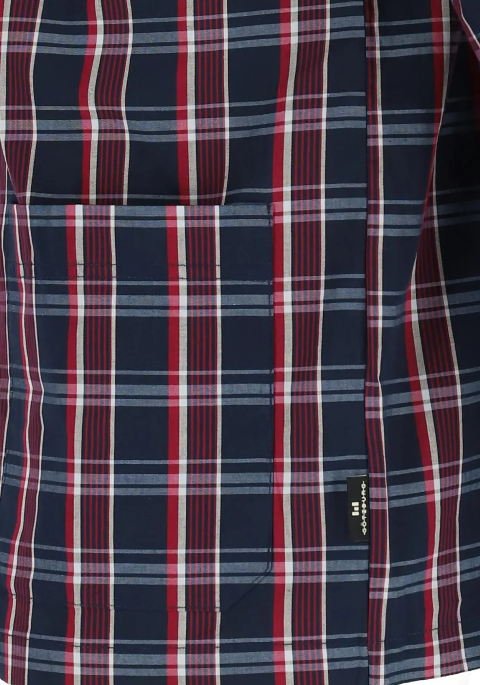 Gotzburg heren pyjama met knopen, geweven heren pyjama niet elastisch, blauw met rood en wit geruit