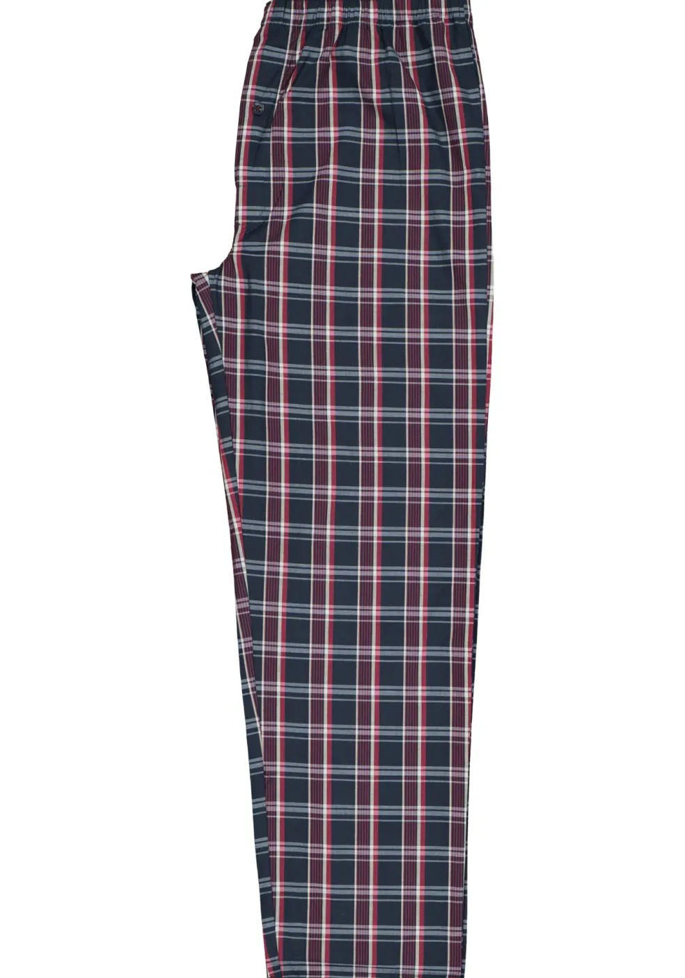 Gotzburg heren pyjama met knopen, geweven heren pyjama niet elastisch, blauw met rood en wit geruit