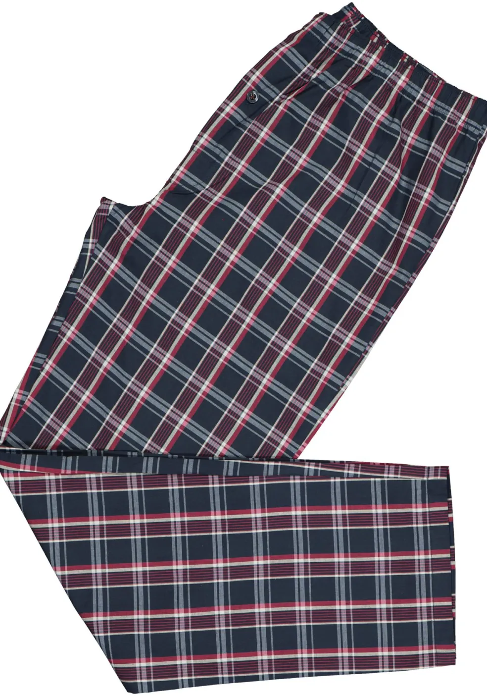 Gotzburg heren pyjama met knopen, geweven heren pyjama niet elastisch, blauw met rood en wit geruit