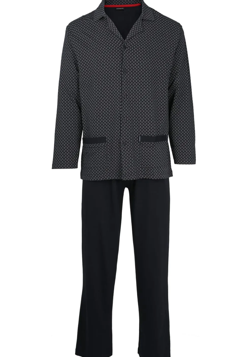 Gotzburg heren pyjama met knoopjes, blauw met rood en wit dessin