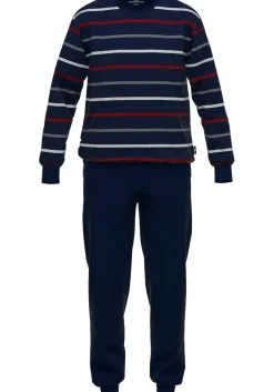 Gotzburg heren pyjama O-hals, donkerblauw gestreept