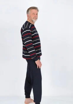 Gotzburg heren pyjama O-hals, donkerblauw gestreept