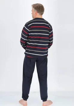 Gotzburg heren pyjama O-hals, donkerblauw gestreept