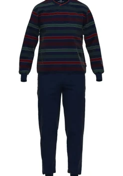 Gotzburg heren pyjama O-hals, donkerblauw gestreept