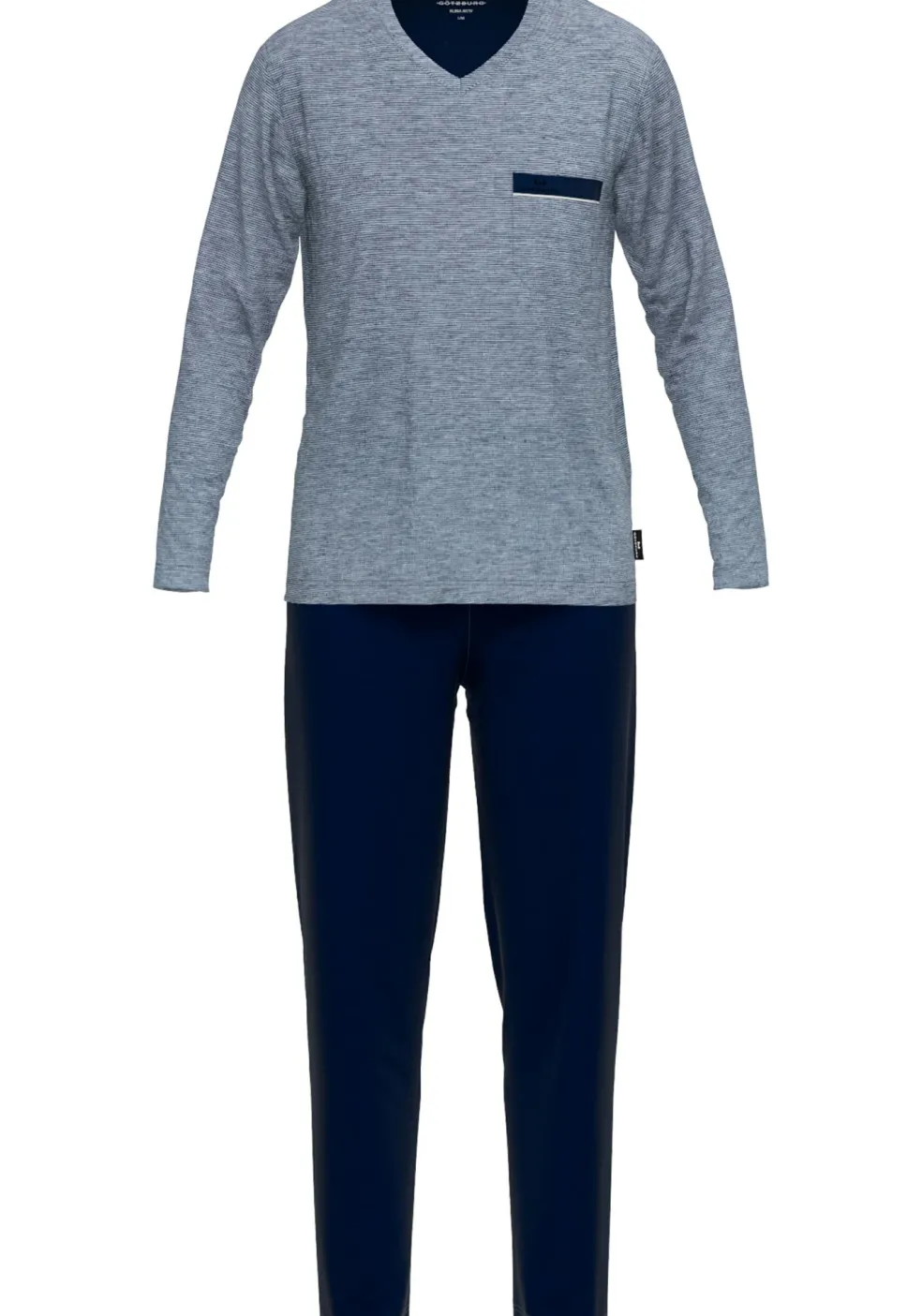 Gotzburg heren pyjama V-hals, middenblauw melange