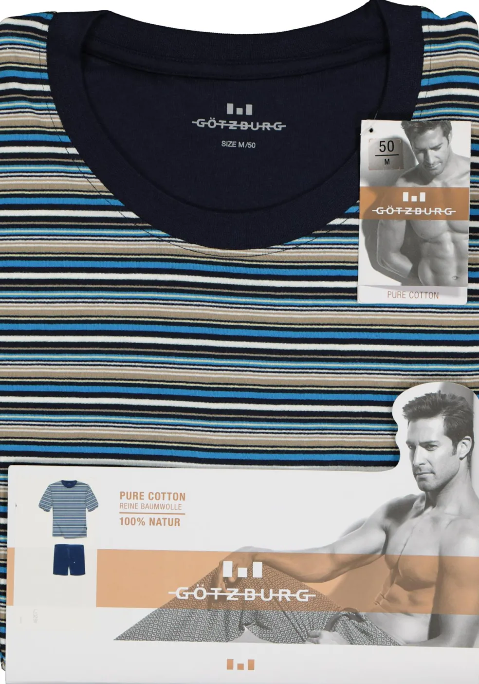 Gotzburg heren shortama, blauw gestreept