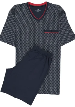 Gotzburg heren shortama, blauw met rood en wit dessin