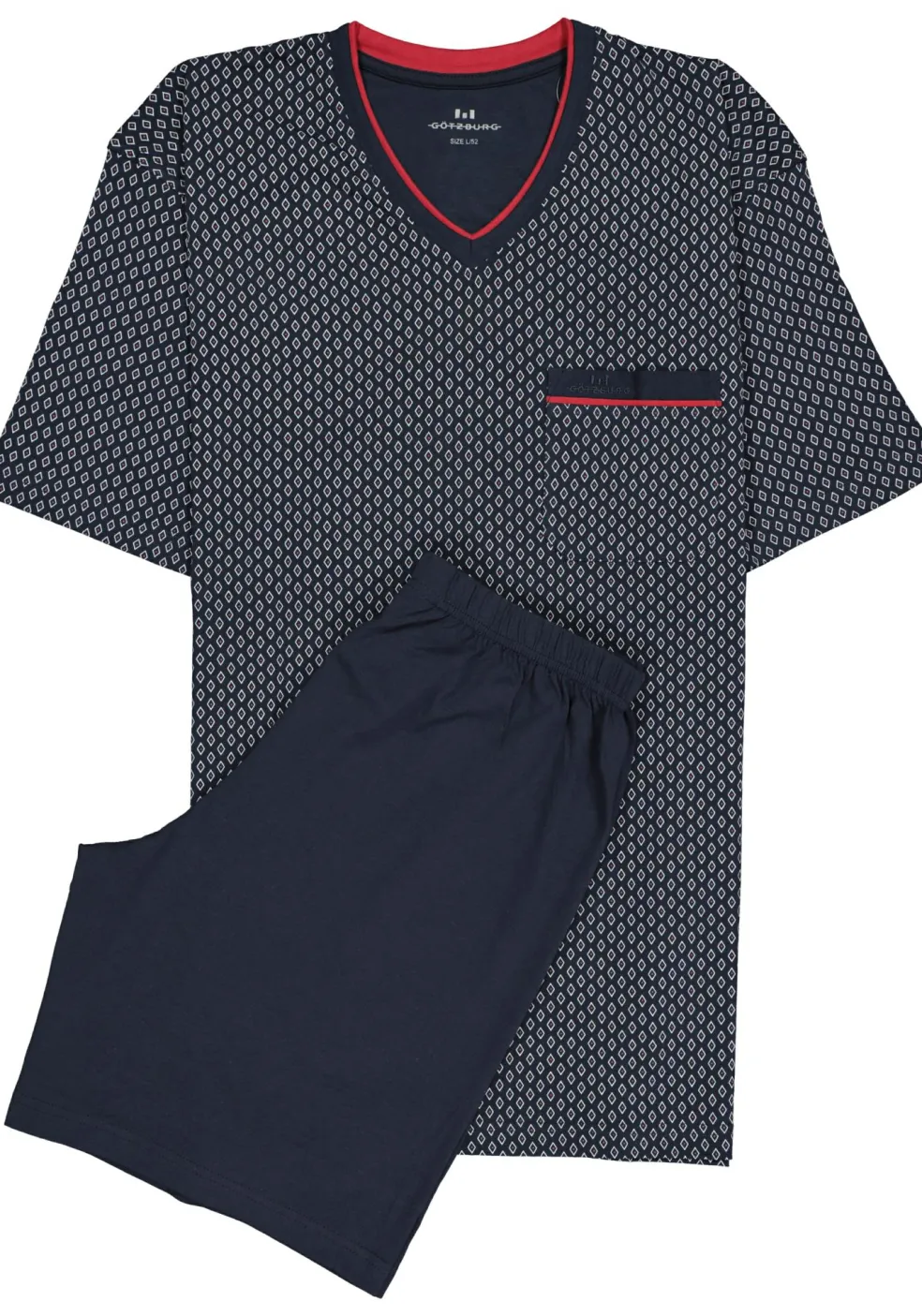 Gotzburg heren shortama, blauw met rood en wit dessin