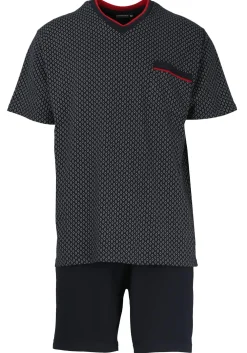 Gotzburg heren shortama, blauw met rood en wit dessin