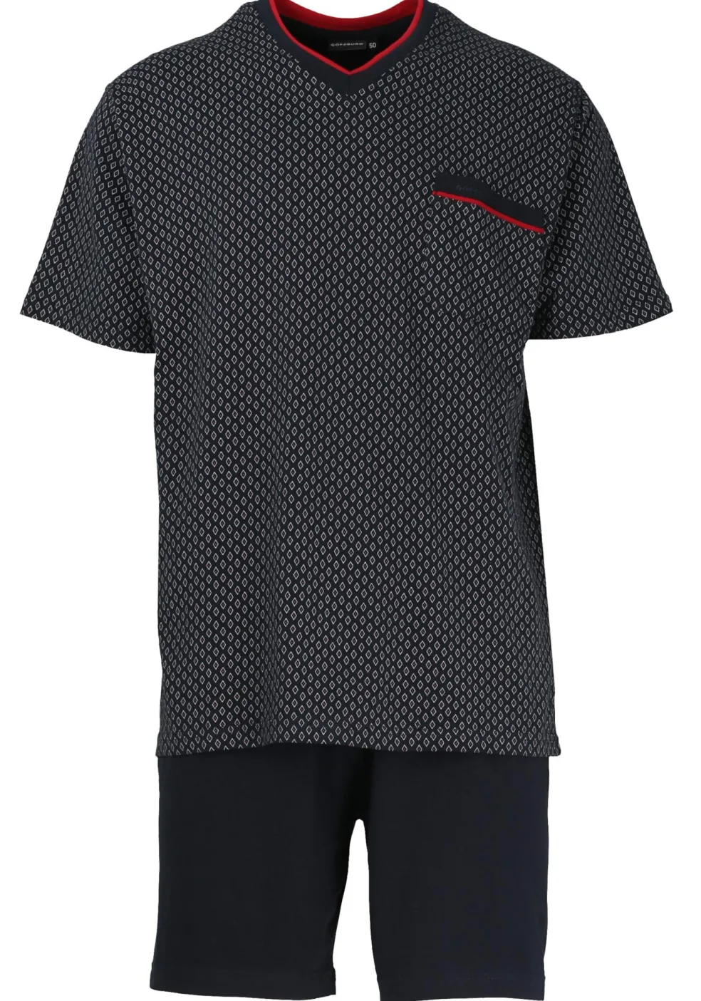 Gotzburg heren shortama, blauw met rood en wit dessin