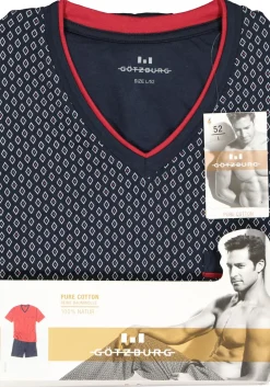 Gotzburg heren shortama, blauw met rood en wit dessin