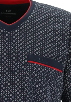 Gotzburg heren shortama, blauw met rood en wit dessin