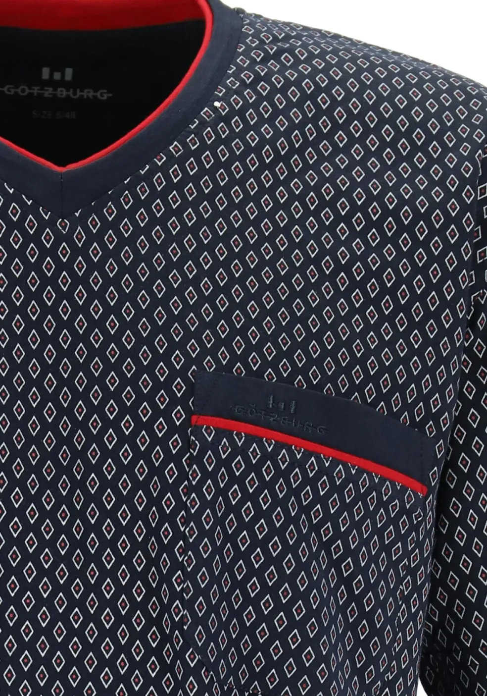 Gotzburg heren shortama, blauw met rood en wit dessin