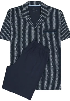Gotzburg heren shortama met knoopjes, blauw met lichtblauw en wit dessin