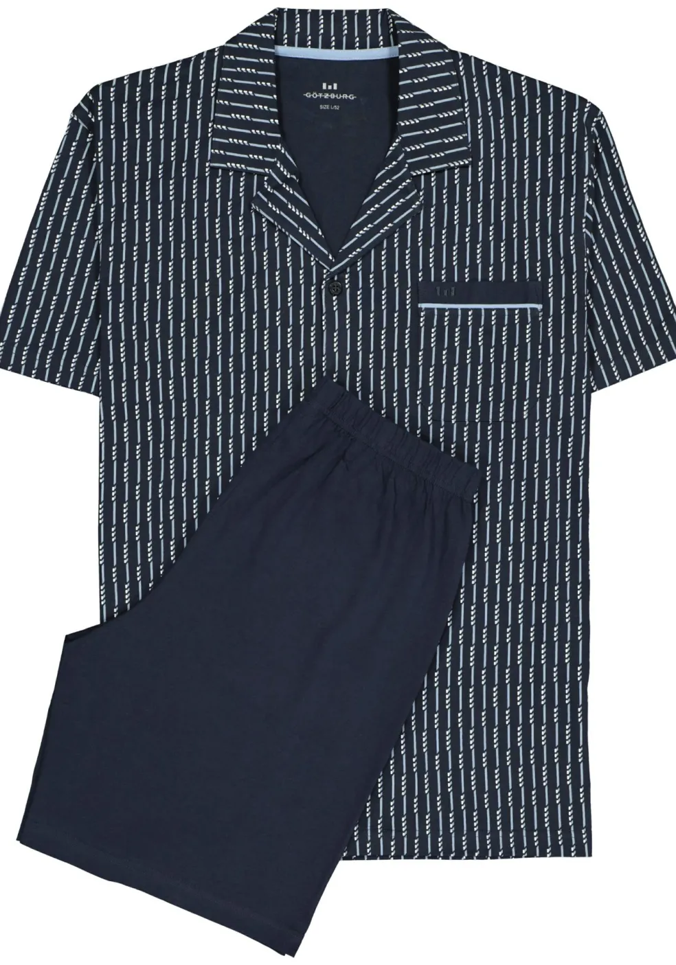 Gotzburg heren shortama met knoopjes, blauw met lichtblauw en wit dessin