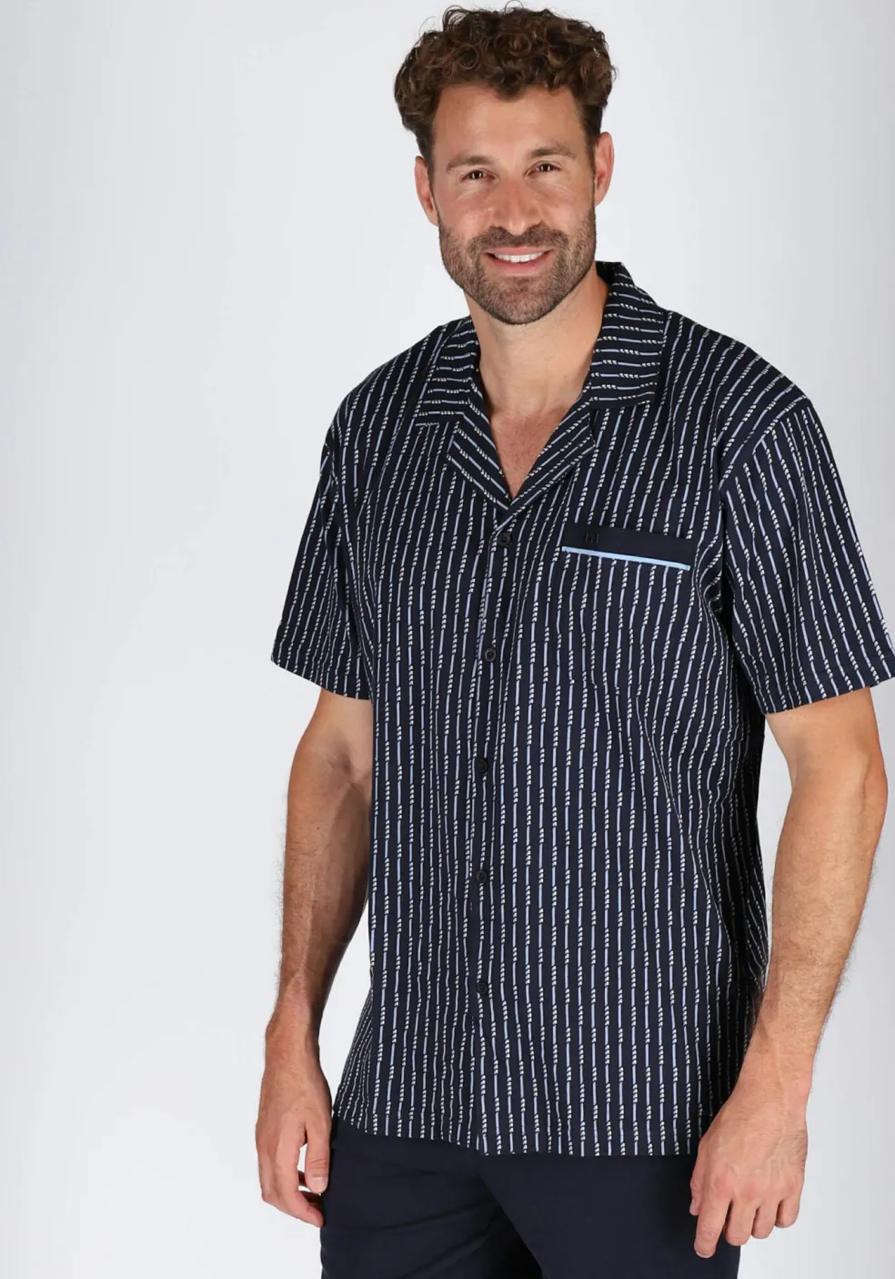 Gotzburg heren shortama met knoopjes, blauw met lichtblauw en wit dessin