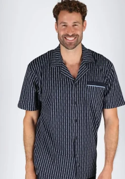 Gotzburg heren shortama met knoopjes, blauw met lichtblauw en wit dessin