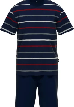 Gotzburg heren shortama O-hals, donkerblauw gestreept