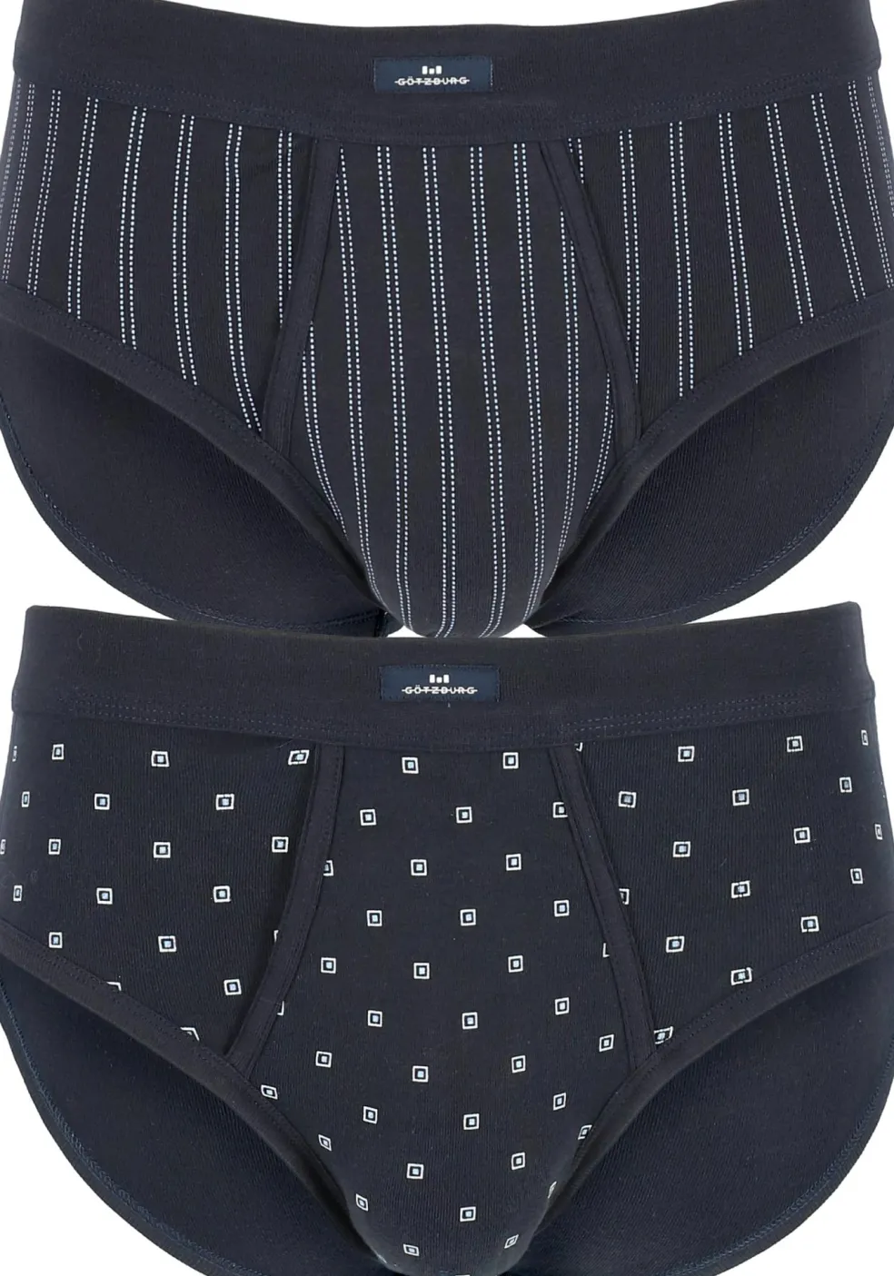 Gotzburg heren slips (2-pack), heren slips in Feinripp met gulp, donkerblauw dessin