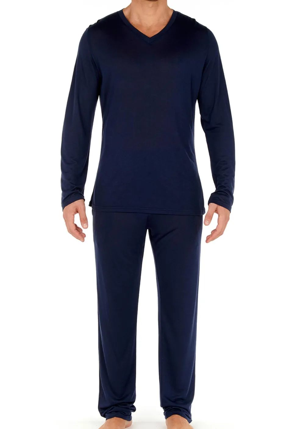 HOM Cocooning long sleeve shirt v, heren T-shirt, donkerblauw