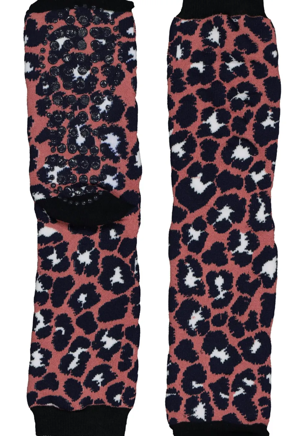 Homepads damessokken huissokken met anti-slip, panter donkerroze met blauw