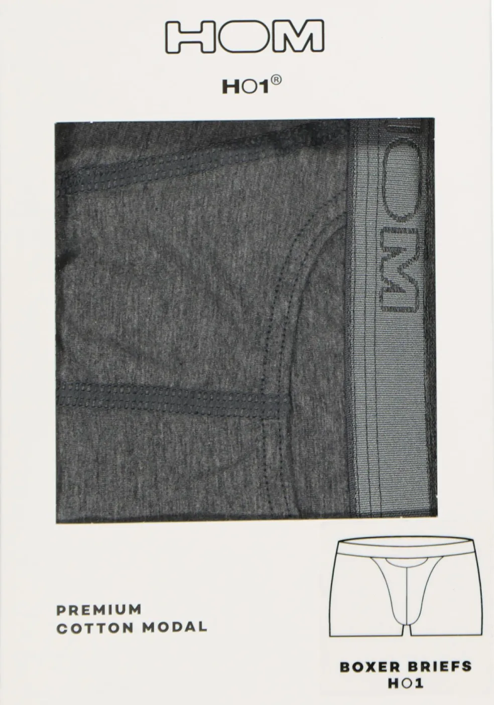 HOM HO1 boxer briefs (1-pack), heren boxer kort met horizontale gulp, antraciet