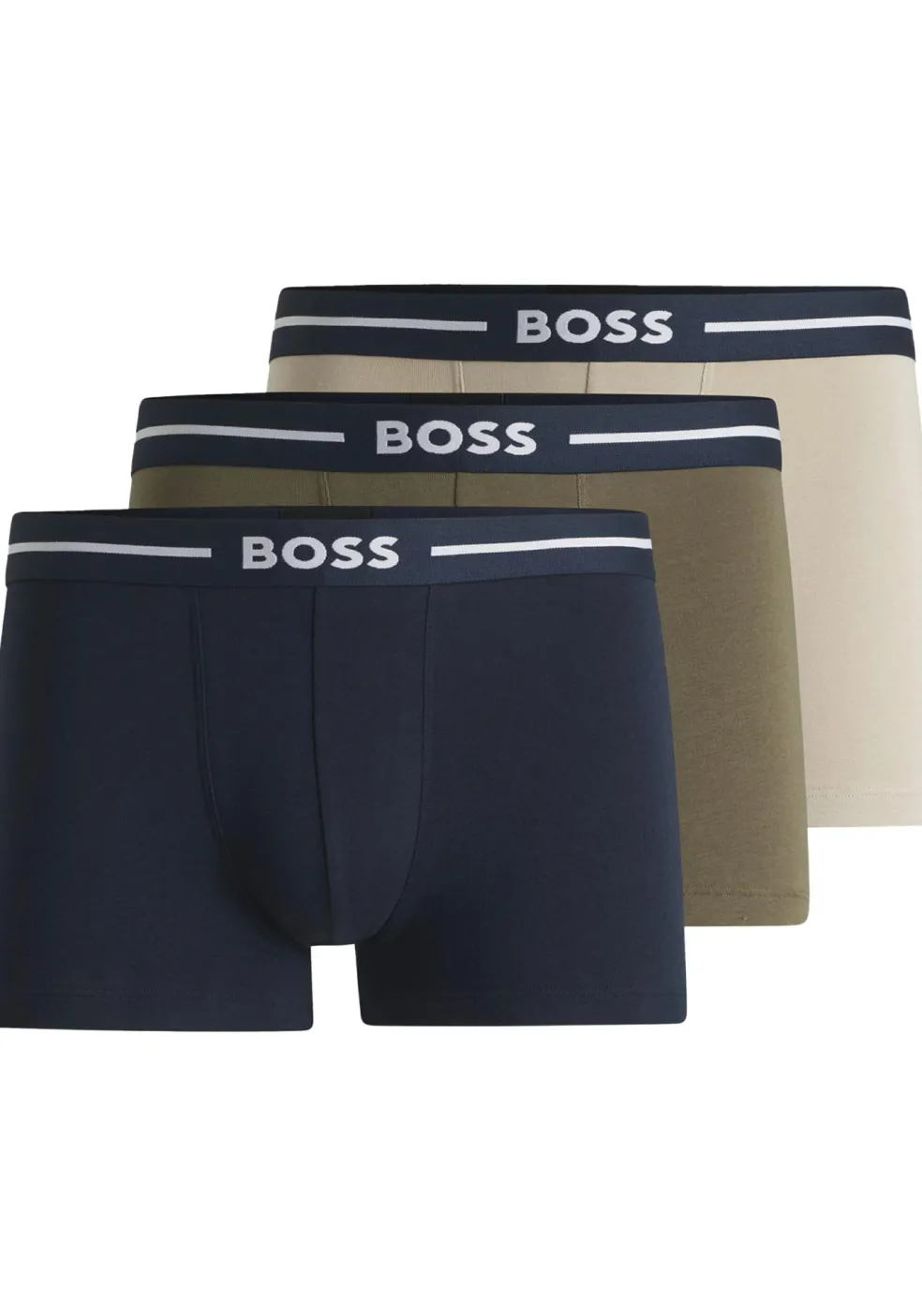 HUGO BOSS Bold trunks (3-pack), heren boxers kort, olijfgroen, beige, blauw