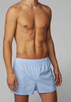 HUGO BOSS boxershorts woven (2-pack), heren boxers wijd model, lichtblauw geruit en gestreept