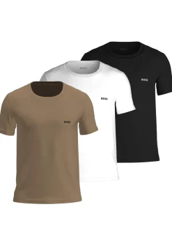 HUGO BOSS Classic T-shirts regular fit (3-pack), heren T-shirts O-hals, midden beige, zwart en wit