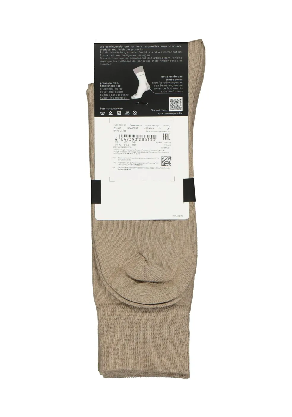 HUGO BOSS Cotton Uni (2-pack), herensokken katoen, beige
