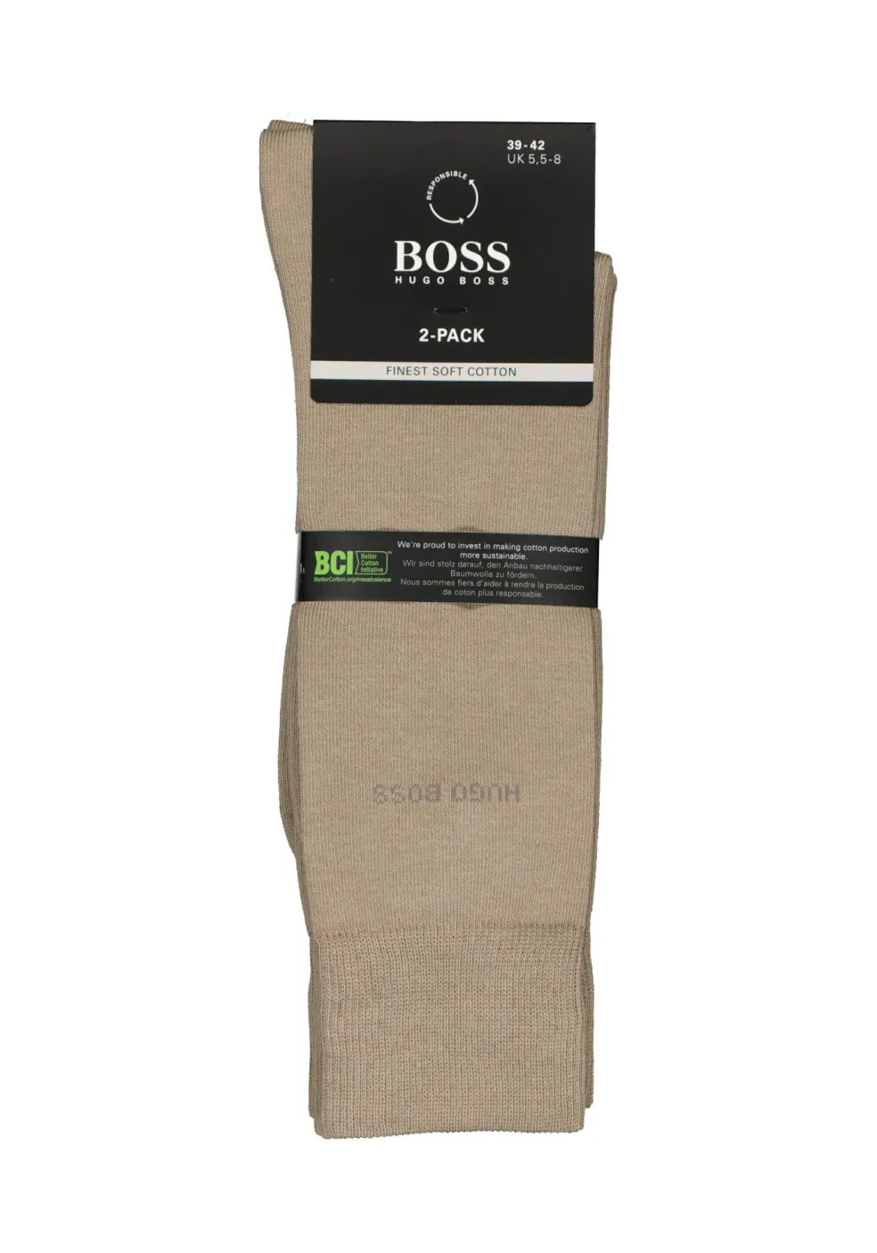 HUGO BOSS Cotton Uni (2-pack), herensokken katoen, beige
