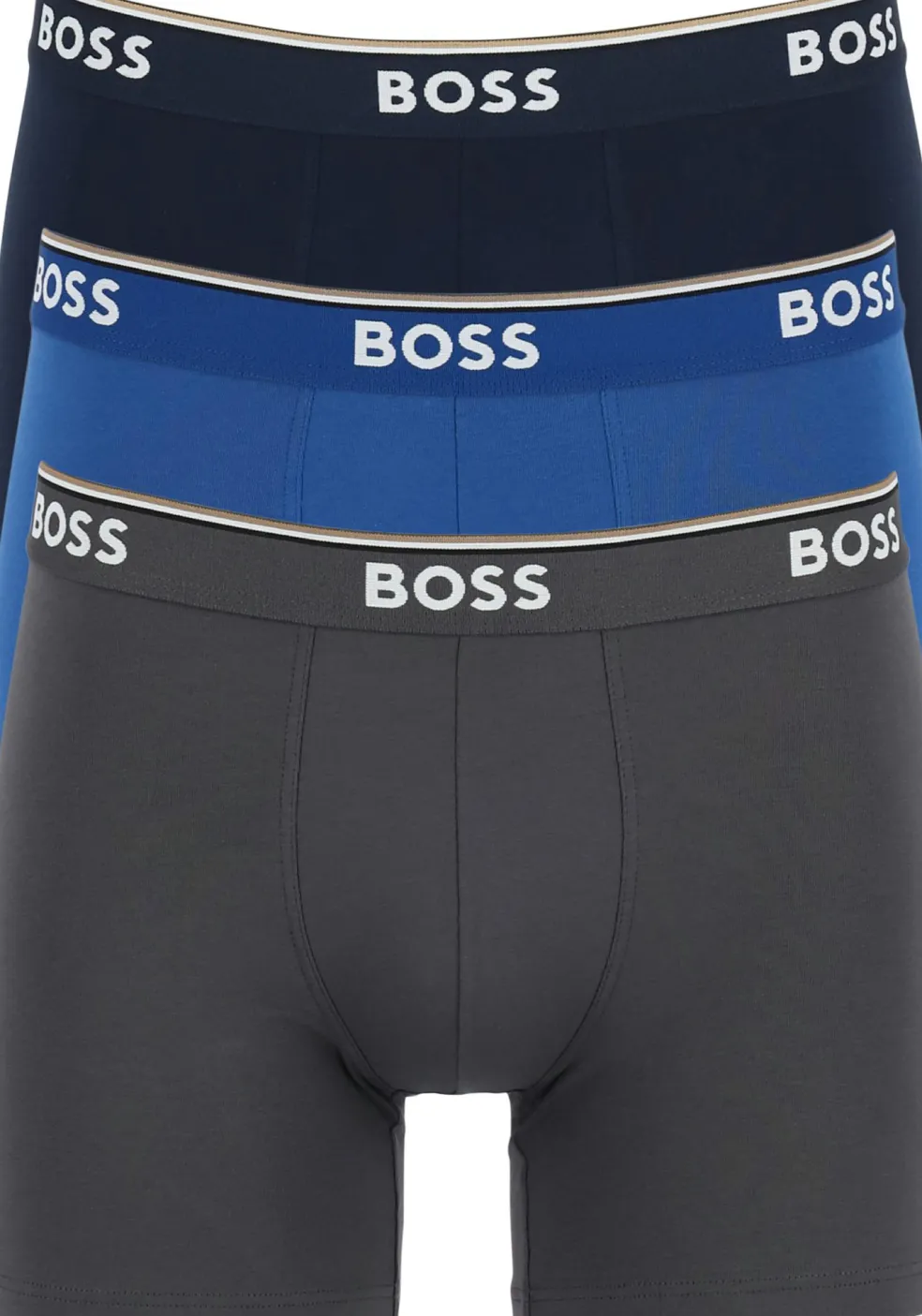 HUGO BOSS Power boxer briefs (3-pack), heren boxers normale lengte, navy, blauw, grijs