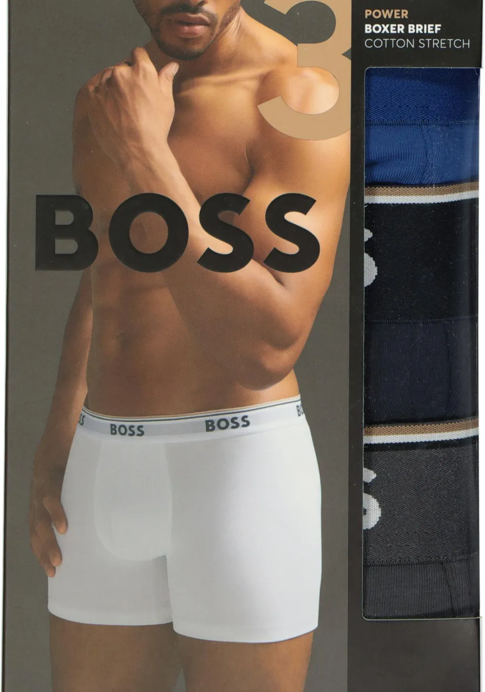 HUGO BOSS Power boxer briefs (3-pack), heren boxers normale lengte, navy, blauw, grijs