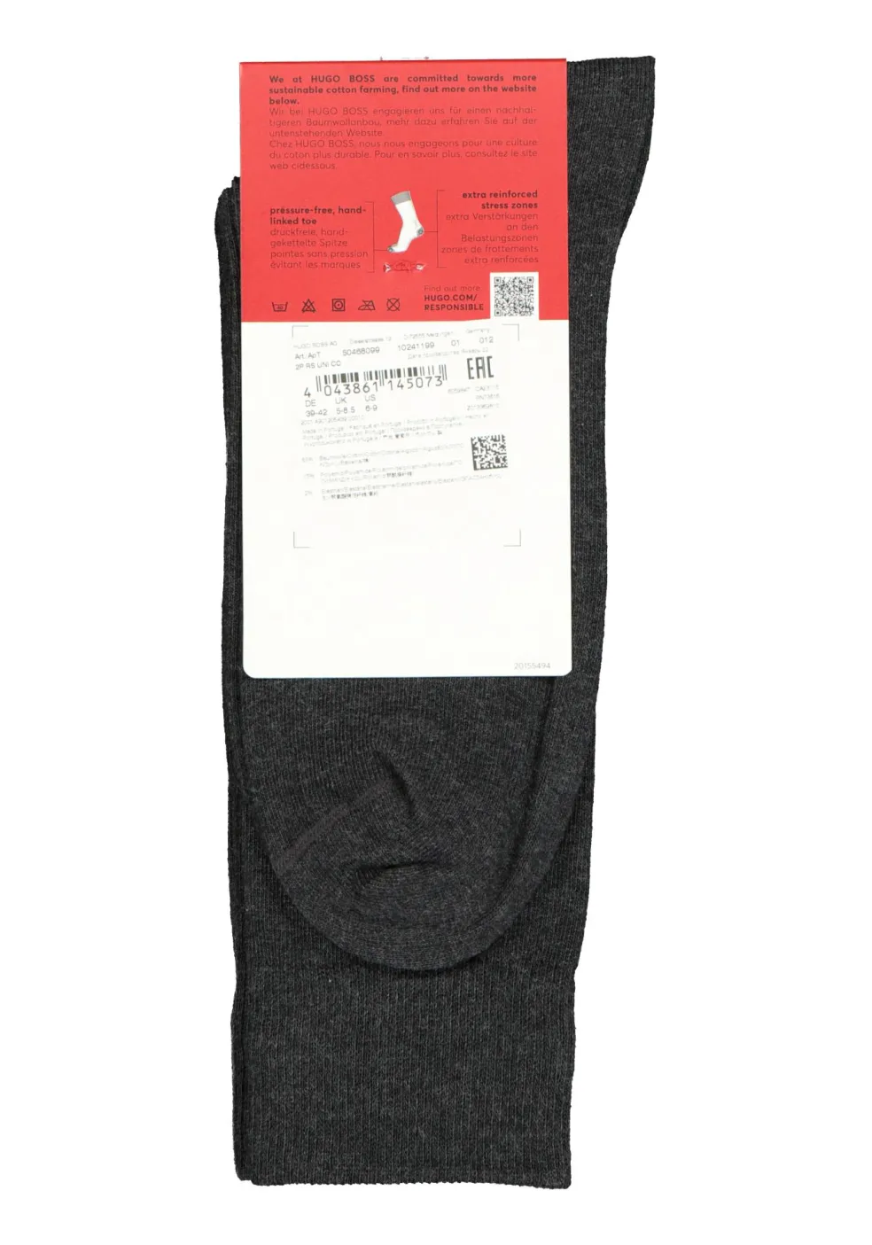 HUGO logo sokken (2-pack), herensokken katoen, antraciet grijs