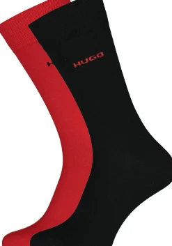 HUGO logo sokken (2-pack), herensokken katoen, zwart en rood