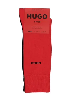 HUGO logo sokken (2-pack), herensokken katoen, zwart en rood