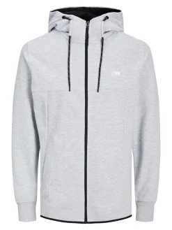JACK & JONES Air sweat zip hood regular fit, heren sweatvest katoenmengsel met capuchon, lichtgrijs melange