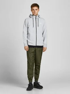 JACK & JONES Air sweat zip hood regular fit, heren sweatvest katoenmengsel met capuchon, lichtgrijs melange