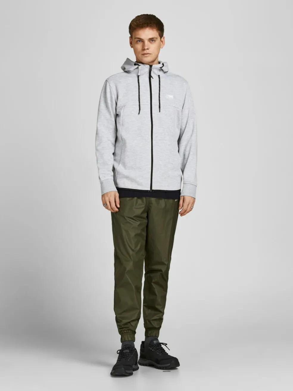 JACK & JONES Air sweat zip hood regular fit, heren sweatvest katoenmengsel met capuchon, lichtgrijs melange