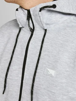 JACK & JONES Air sweat zip hood regular fit, heren sweatvest katoenmengsel met capuchon, lichtgrijs melange