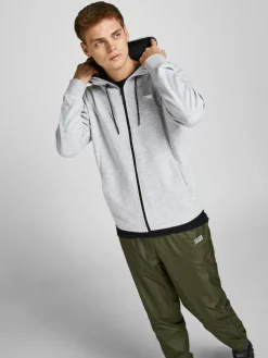 JACK & JONES Air sweat zip hood regular fit, heren sweatvest katoenmengsel met capuchon, lichtgrijs melange