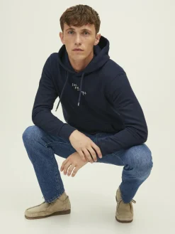 JACK & JONES Arie sweat hood slim fit, heren hoodie katoenmengsel met capuchon, blauw